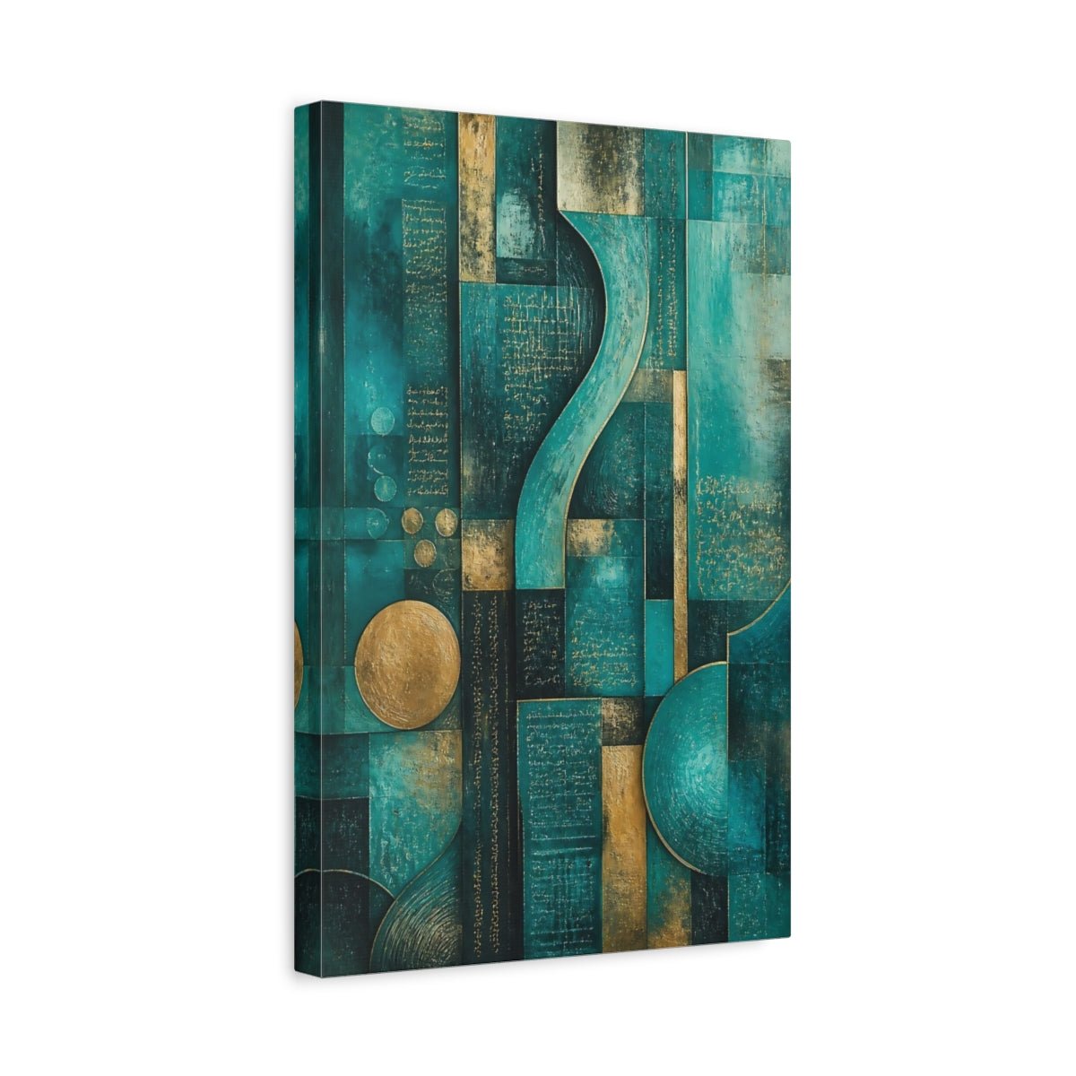 Abstract Geometric Teal Gold Canvas Wall Art Print – Living Room, Above Console Table - YesArtYes