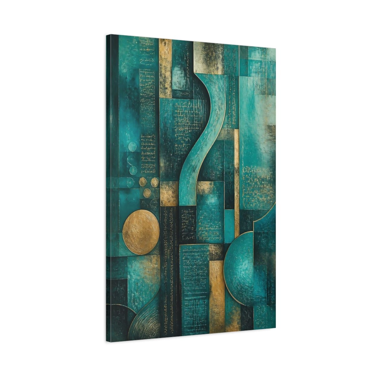Abstract Geometric Teal Gold Canvas Wall Art Print – Living Room, Above Console Table - YesArtYes