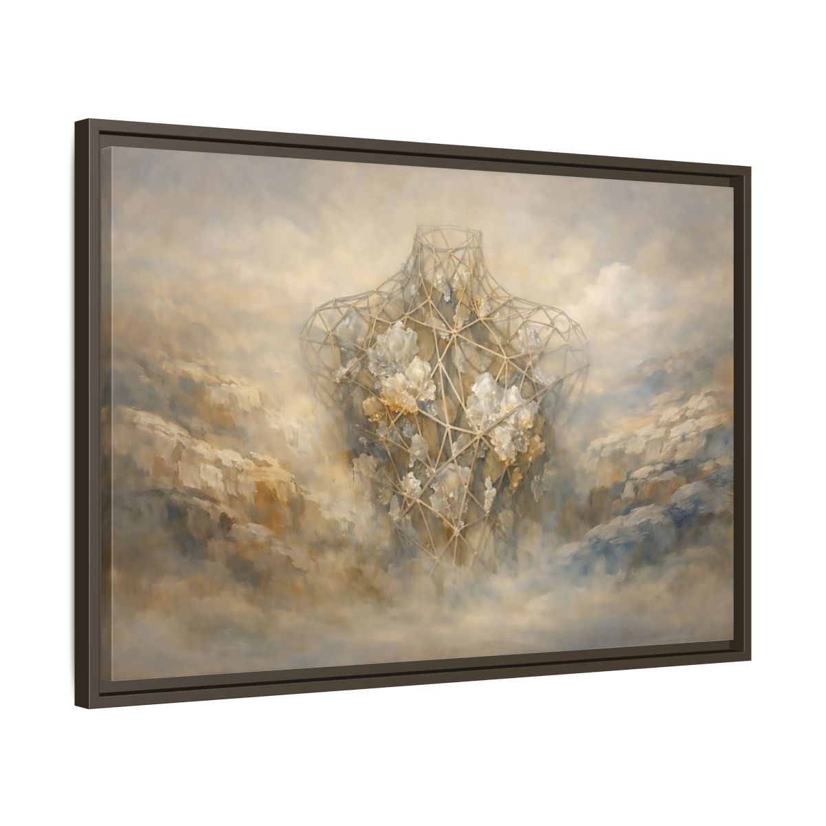 Side Mockup 11. Abstract Geometric Torso Brown And Grey shown as stretched canvas wall art