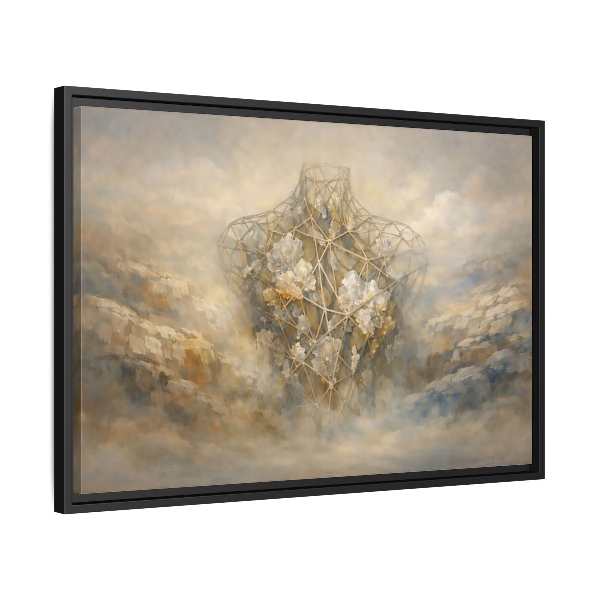 Side Mockup 14. Abstract Geometric Torso Brown And Grey shown as stretched canvas wall art