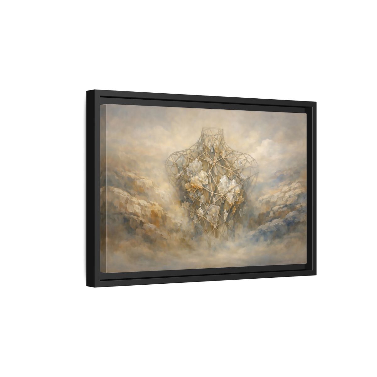 Side Mockup 6. Abstract Geometric Torso Brown And Grey shown as stretched canvas wall art