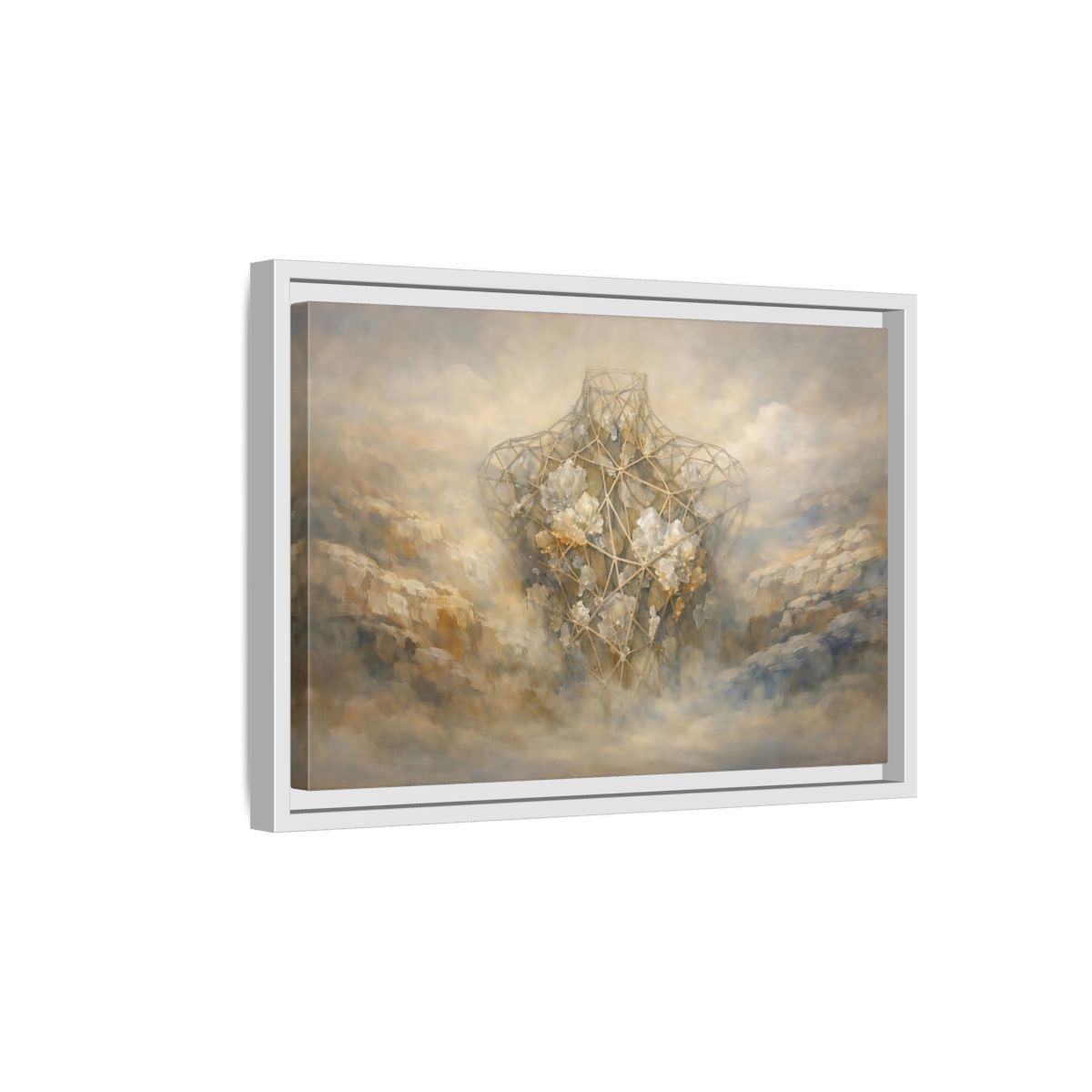 Side Mockup 4. Abstract Geometric Torso Brown And Grey shown as stretched canvas wall art