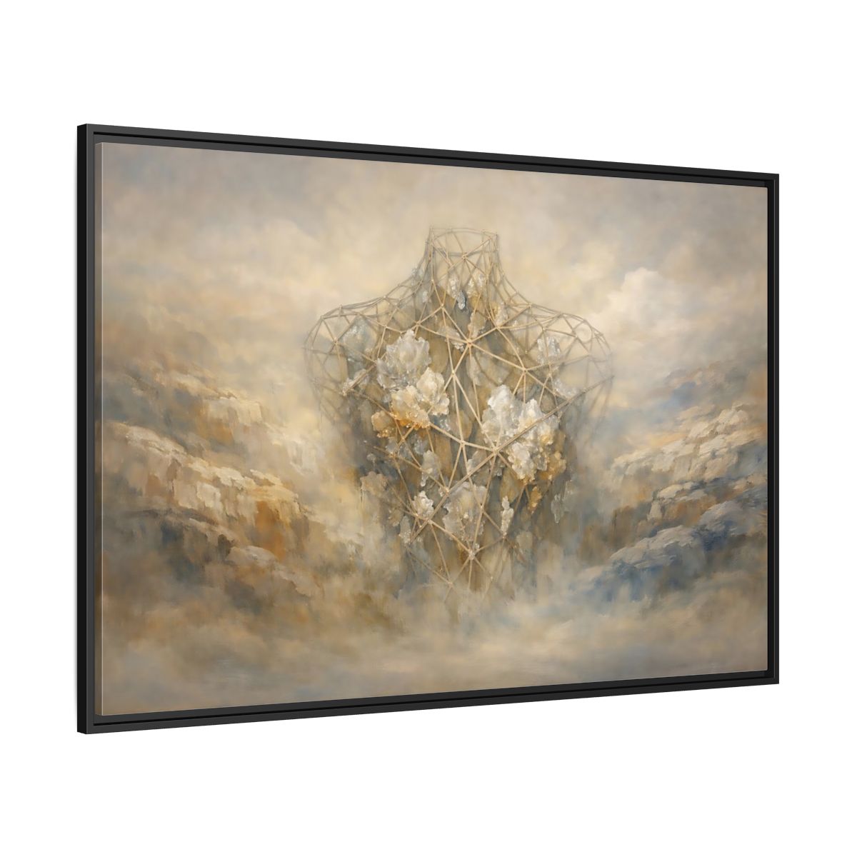 Side Mockup 12. Abstract Geometric Torso Brown And Grey shown as stretched canvas wall art