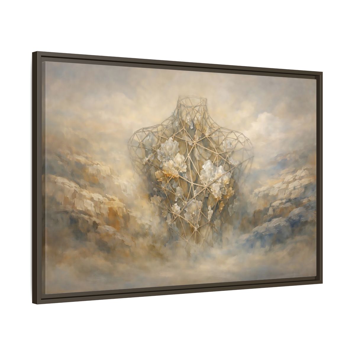 Side Mockup 9. Abstract Geometric Torso Brown And Grey shown as stretched canvas wall art