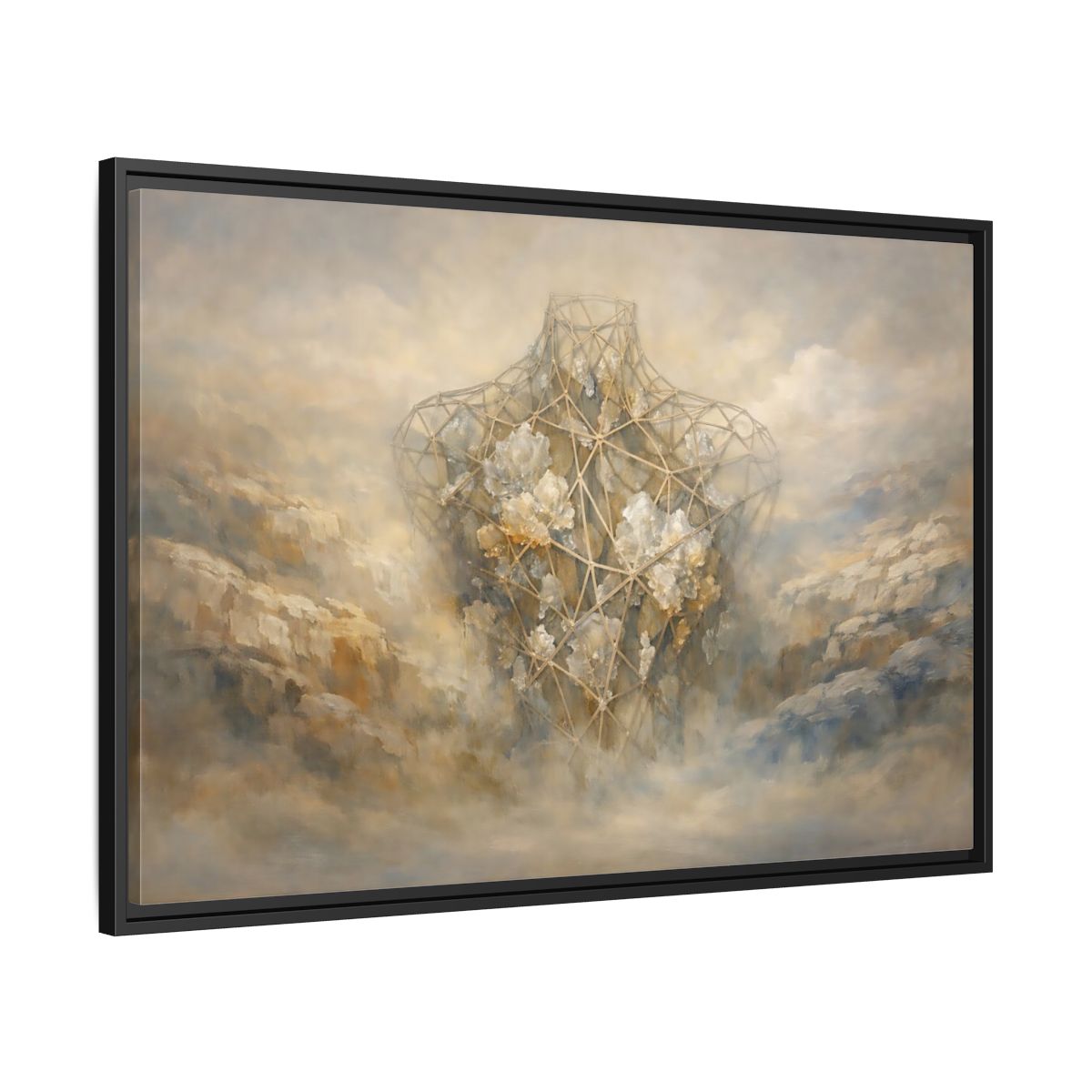Side Mockup 13. Abstract Geometric Torso Brown And Grey shown as stretched canvas wall art