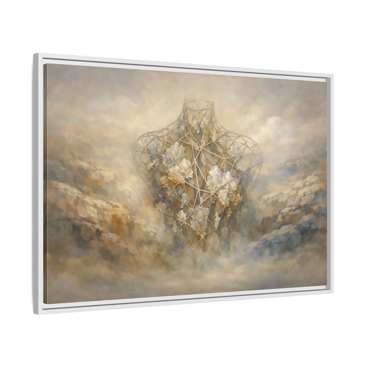 Side Mockup 8. Abstract Geometric Torso Brown And Grey shown as stretched canvas wall art