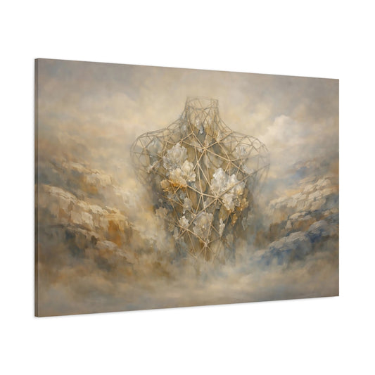Main Mockup. Abstract Geometric Torso Earthy Tones shown as stretched canvas wall art