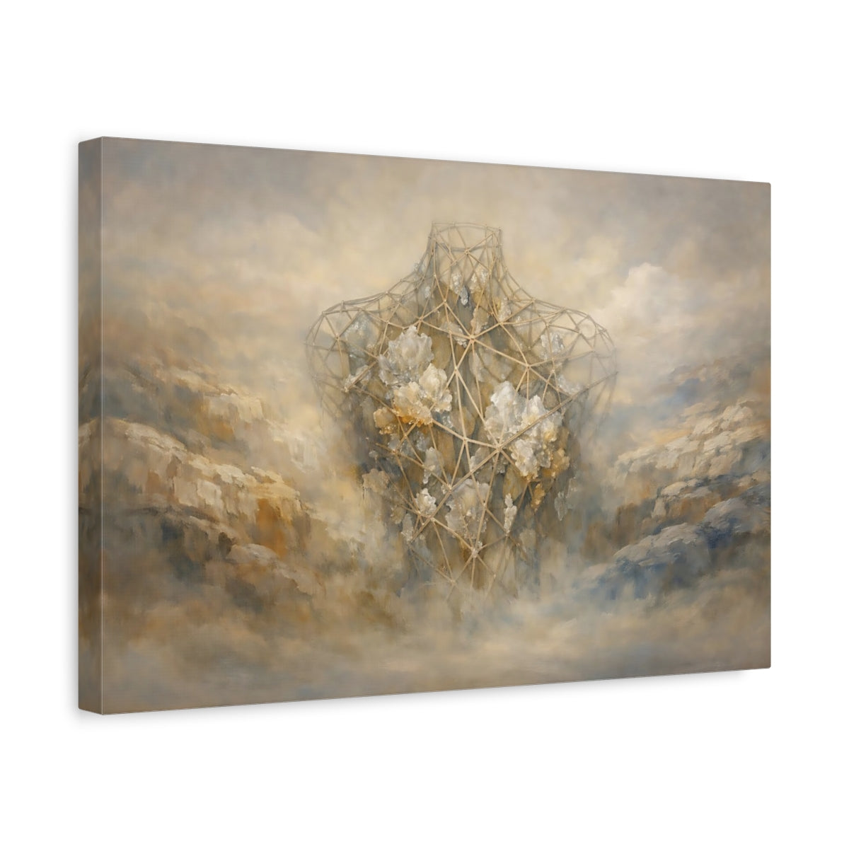 Side Mockup 4. Abstract Geometric Torso Earthy Tones shown as stretched canvas wall art