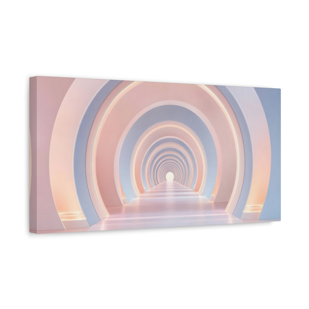 Side Mockup 3. Abstract Geometric Tunnel Pink And Blue shown as stretched canvas wall art