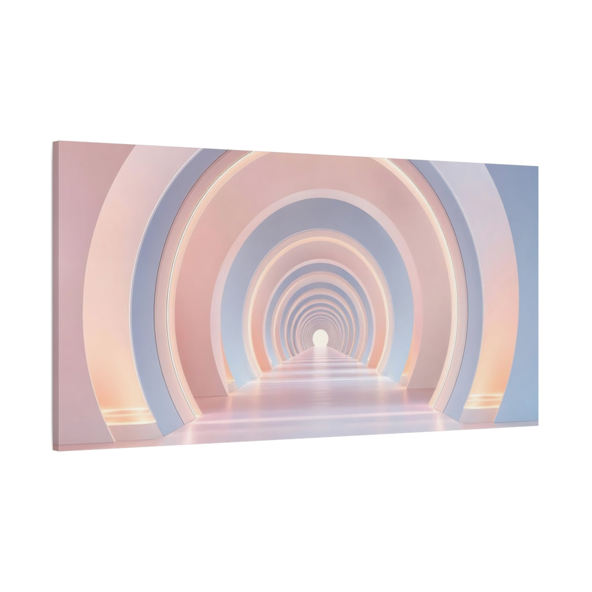 Side Mockup 2. Abstract Geometric Tunnel Pink And Blue shown as stretched canvas wall art