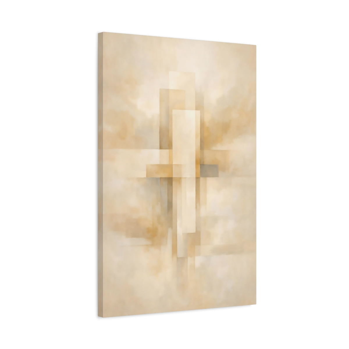 Side Mockup 2. Abstract Abstract Geometry Beige Brown Abstract shown as stretched canvas wall art