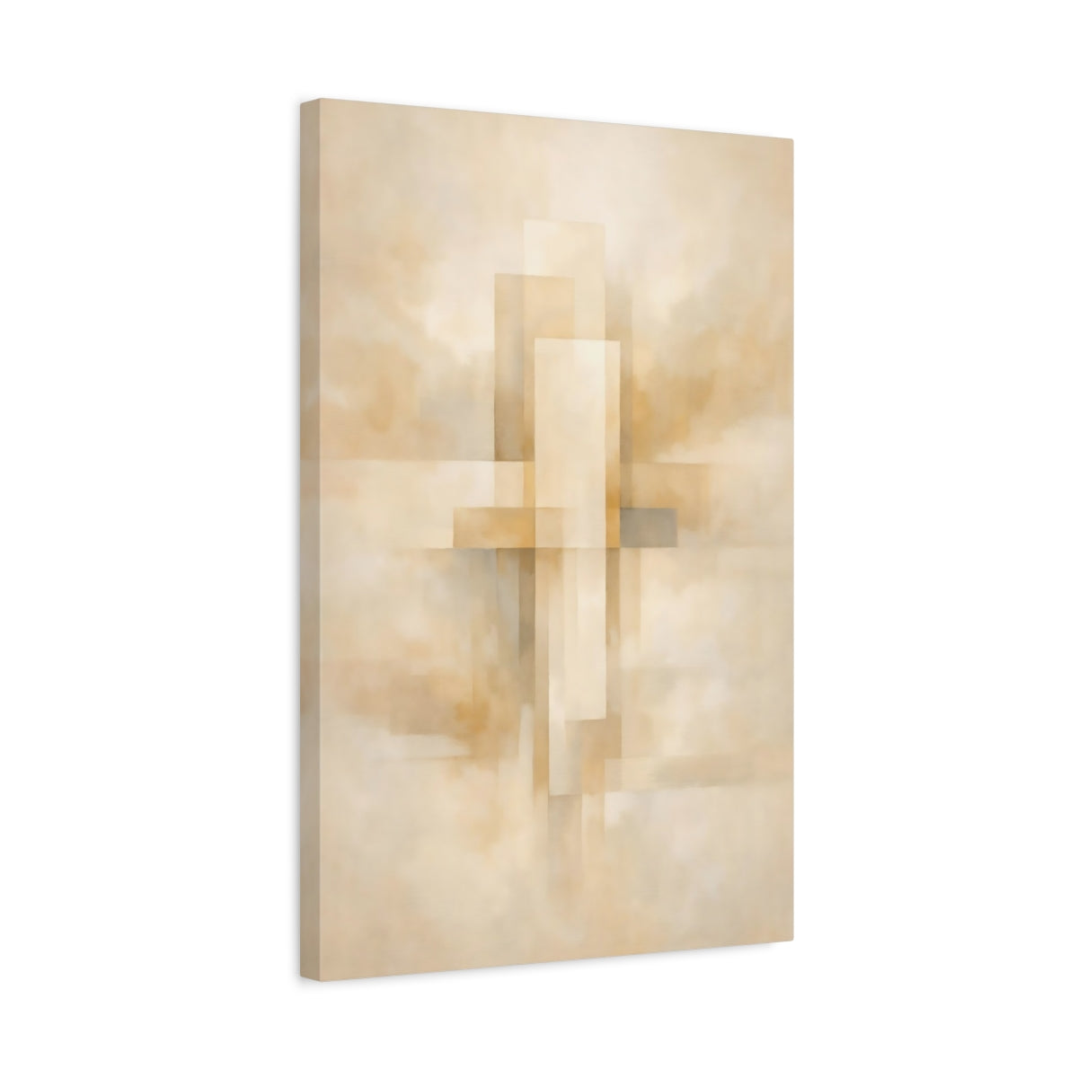 Side Mockup 3. Abstract Abstract Geometry Beige Brown Abstract shown as stretched canvas wall art