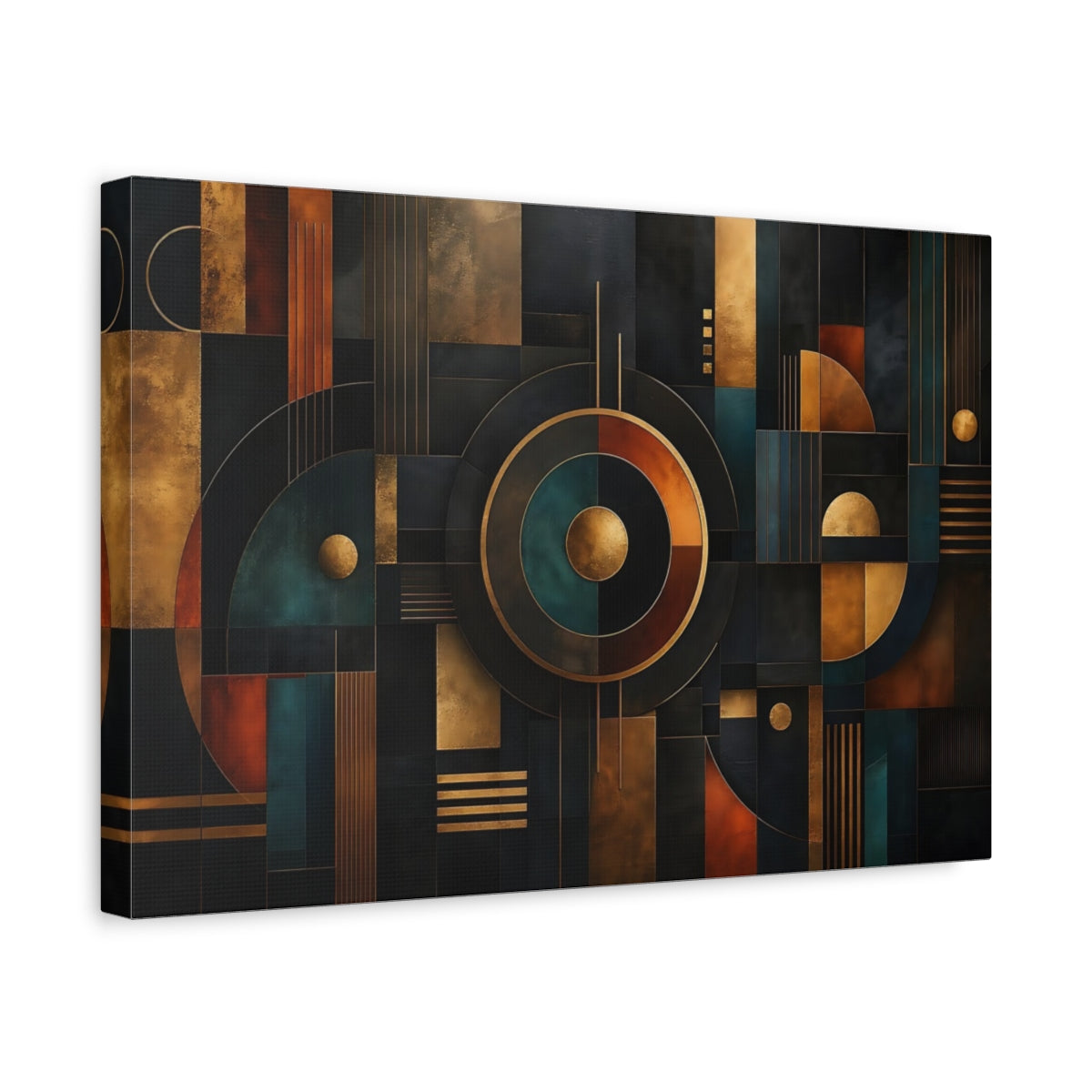 Side Mockup 4. Abstract Abstract Geometry Dark Gold Teal shown as stretched canvas wall art