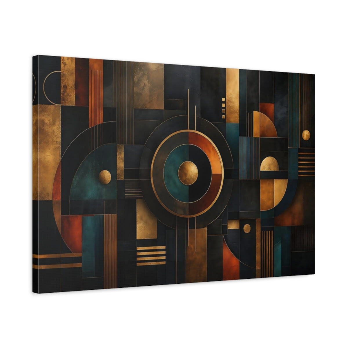Side Mockup 2. Abstract Abstract Geometry Dark Gold Teal shown as stretched canvas wall art