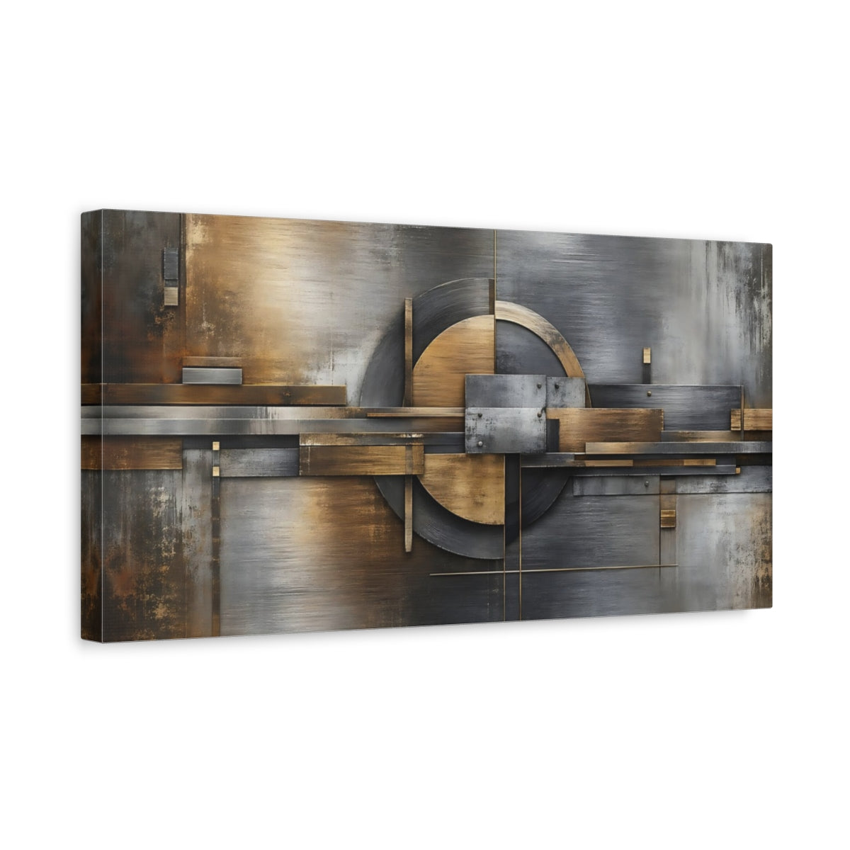 Side Mockup 3. Abstract Abstract Geometry Gold And Gray shown as stretched canvas wall art
