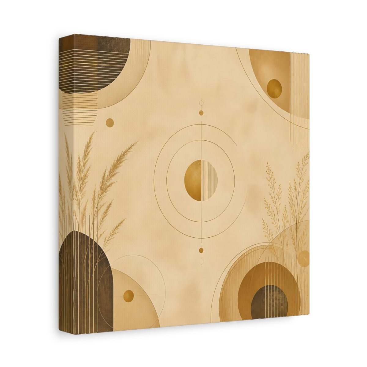 Abstract Geometry Gold Geometric Canvas Print – Modern Living Room, Above Fireplace - YesArtYes