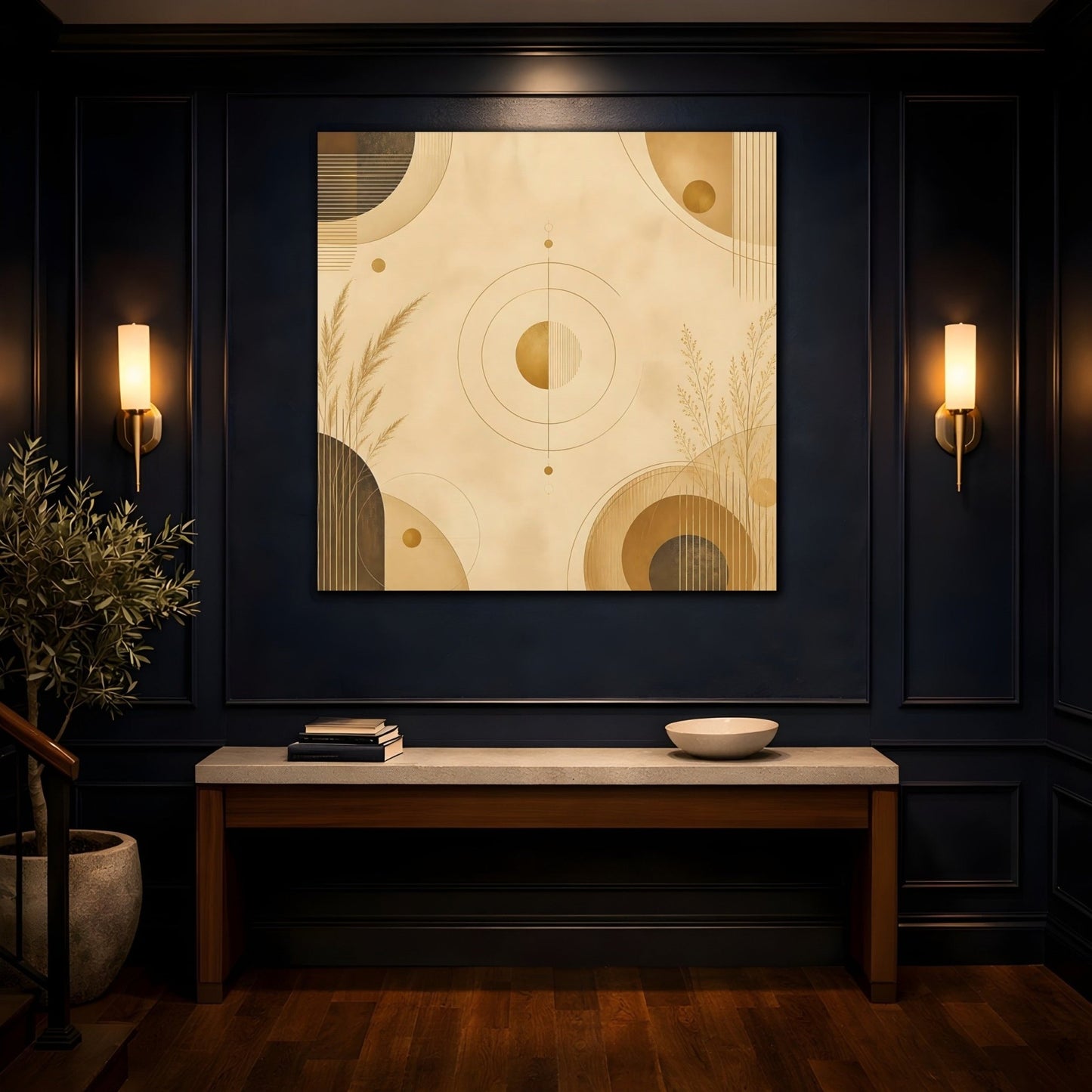 Abstract Geometry Gold Geometric Canvas Print – Modern Living Room, Above Fireplace - YesArtYes