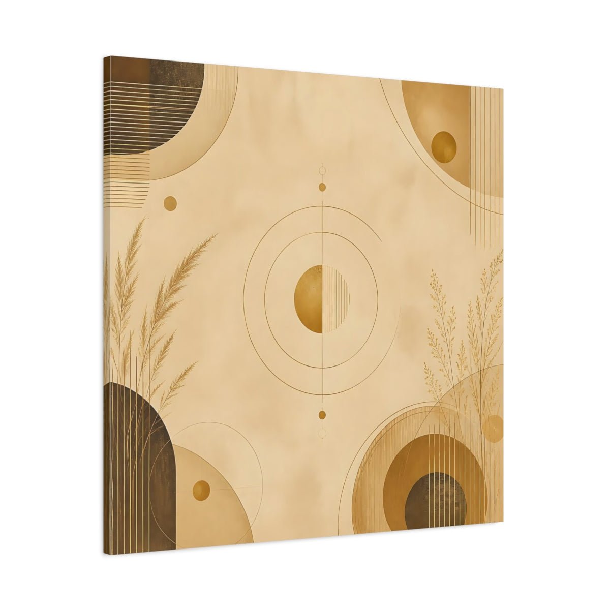 Abstract Geometry Gold Geometric Canvas Print – Modern Living Room, Above Fireplace - YesArtYes
