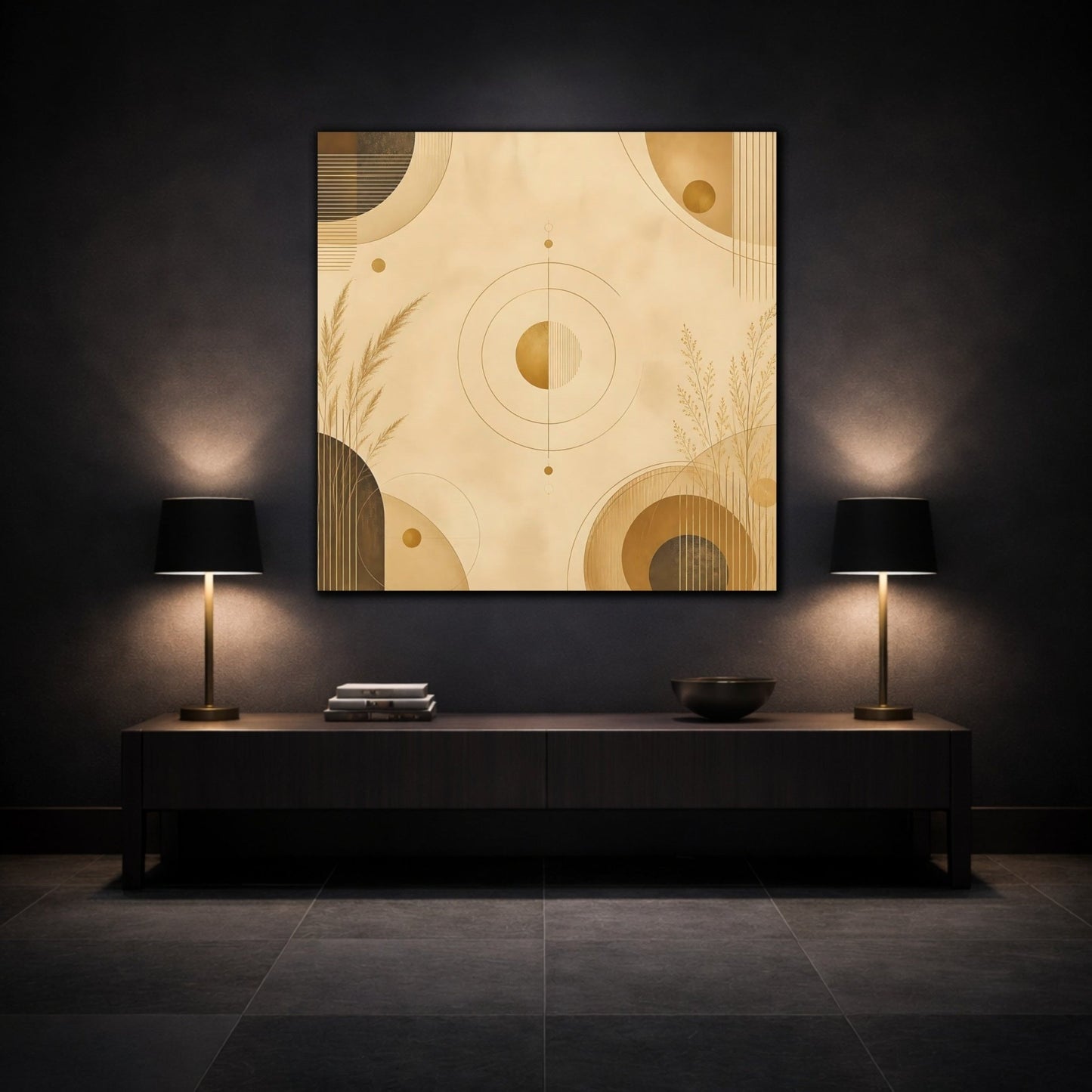 Abstract Geometry Gold Geometric Canvas Print – Modern Living Room, Above Fireplace - YesArtYes