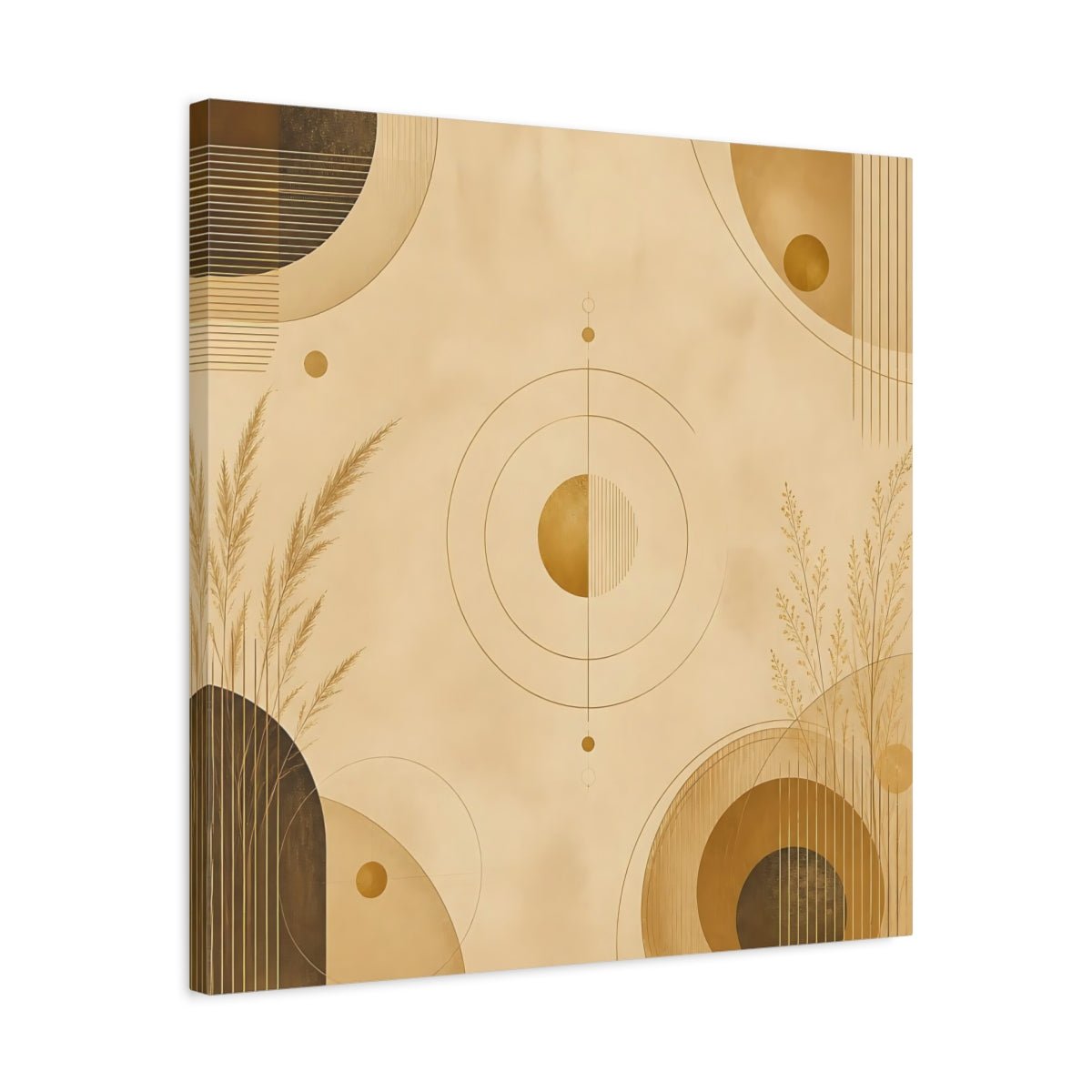 Abstract Geometry Gold Geometric Canvas Print – Modern Living Room, Above Fireplace - YesArtYes