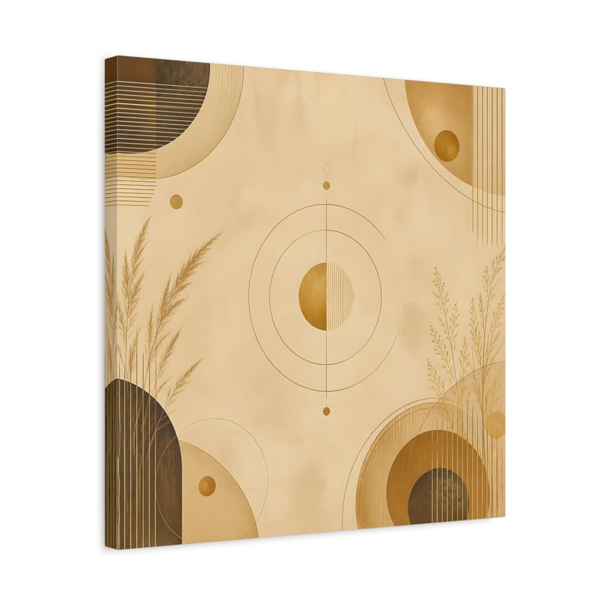 Abstract Geometry Gold Geometric Canvas Print – Modern Living Room, Above Fireplace - YesArtYes