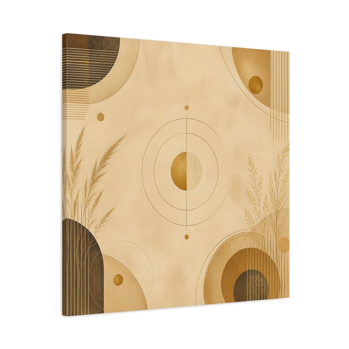 Abstract Geometry Gold Geometric Canvas Print – Modern Living Room, Above Fireplace - YesArtYes