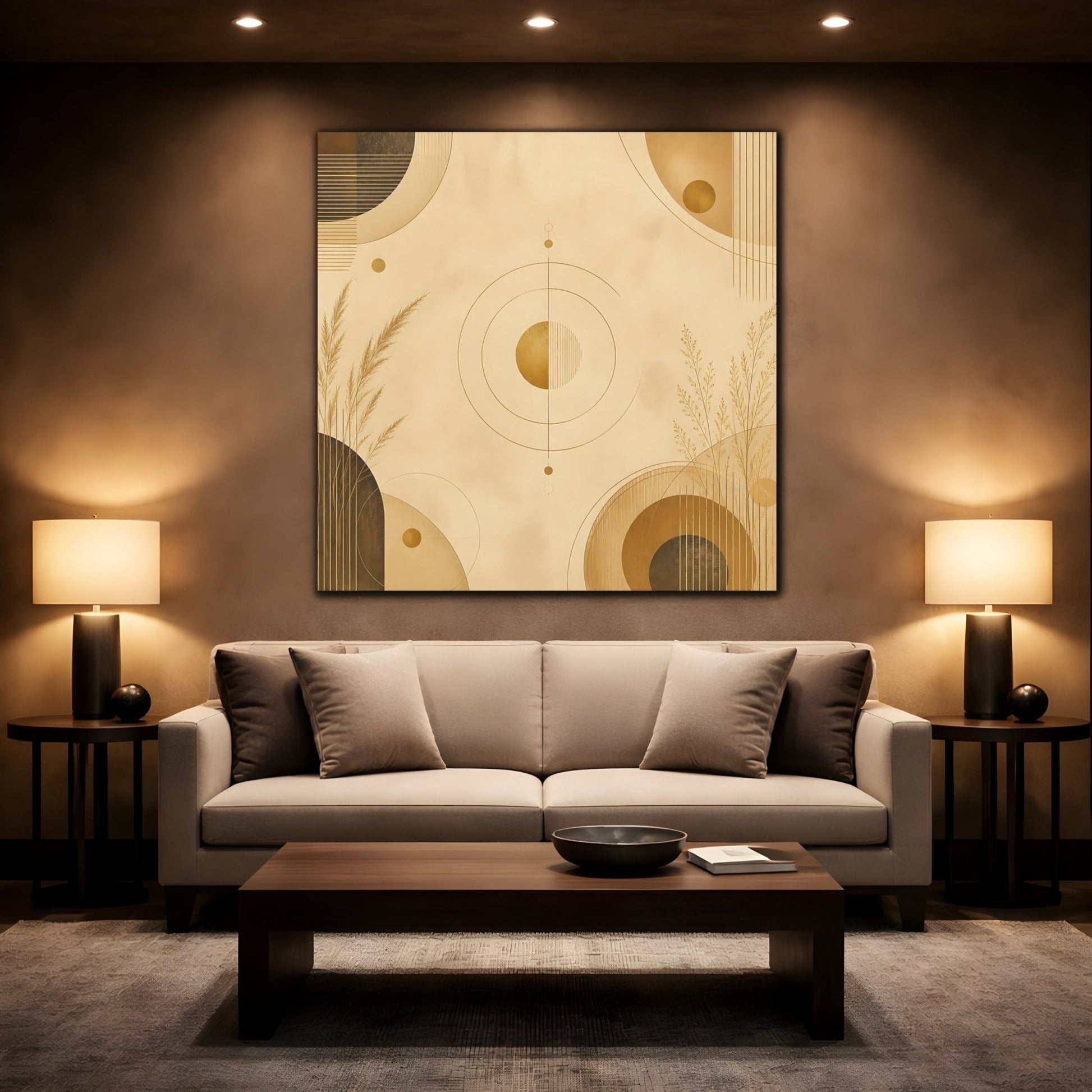 Abstract Geometry Gold Geometric Canvas Print – Modern Living Room, Above Fireplace - YesArtYes