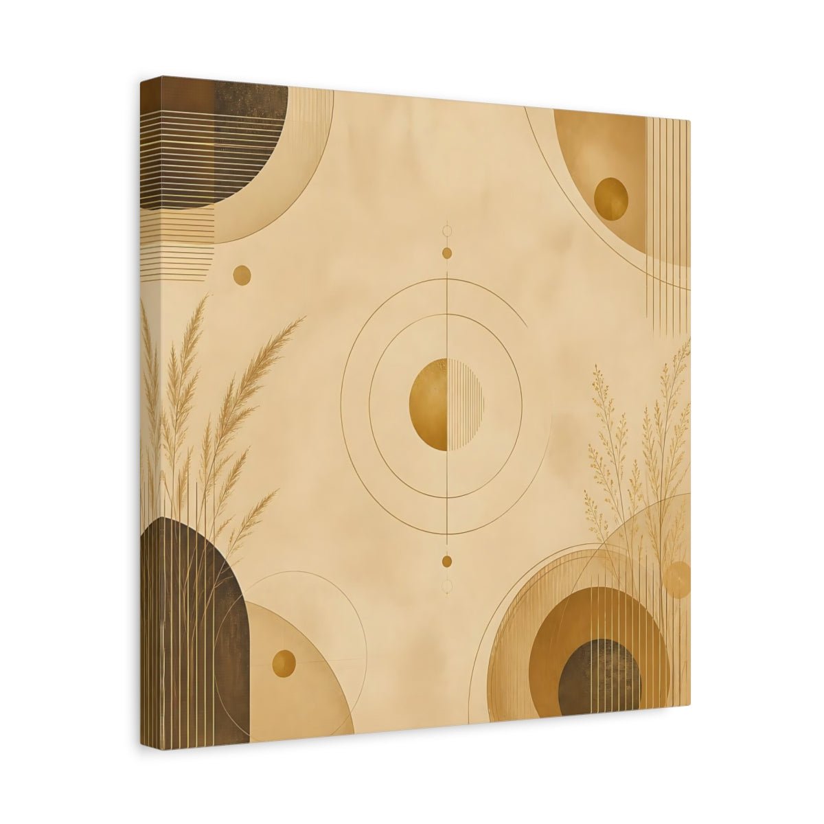 Abstract Geometry Gold Geometric Canvas Print – Modern Living Room, Above Fireplace - YesArtYes