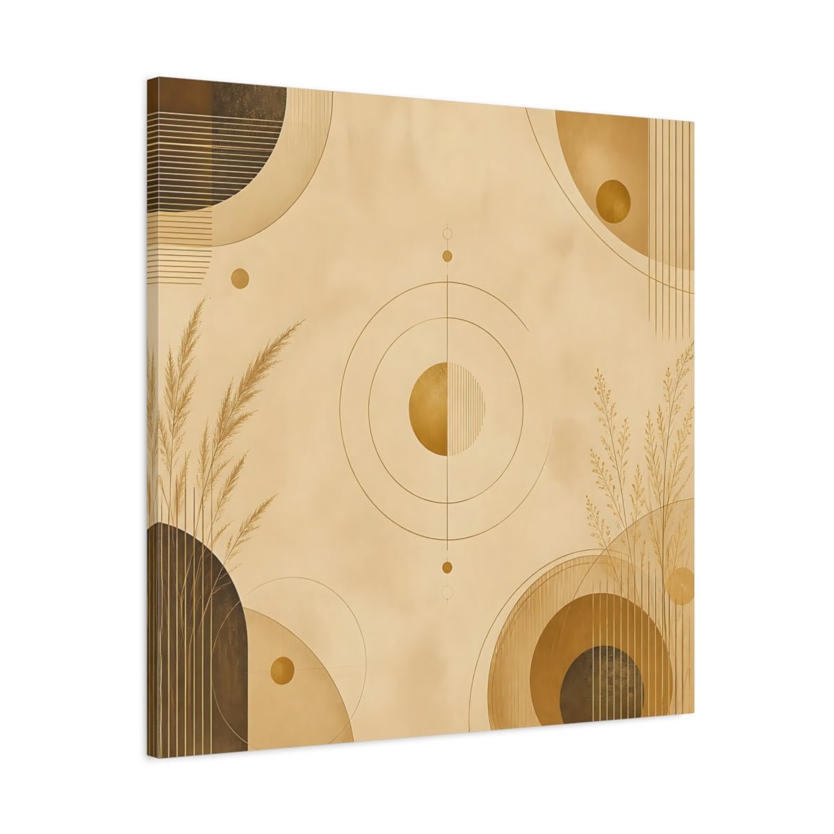 Abstract Geometry Gold Geometric Canvas Print – Modern Living Room, Above Fireplace - YesArtYes