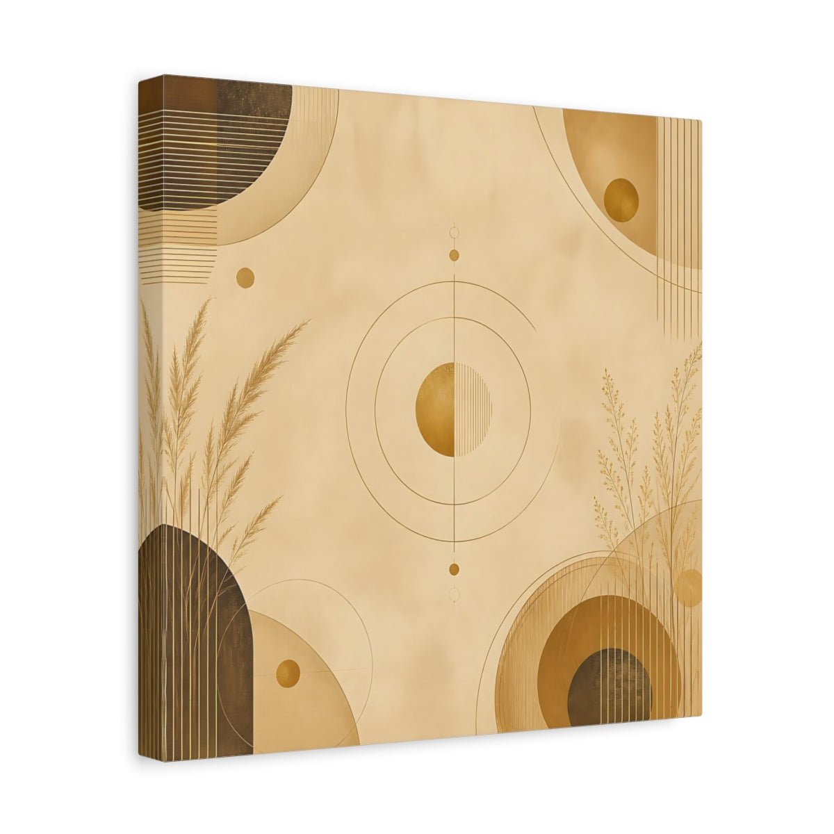 Abstract Geometry Gold Geometric Canvas Print – Modern Living Room, Above Fireplace - YesArtYes