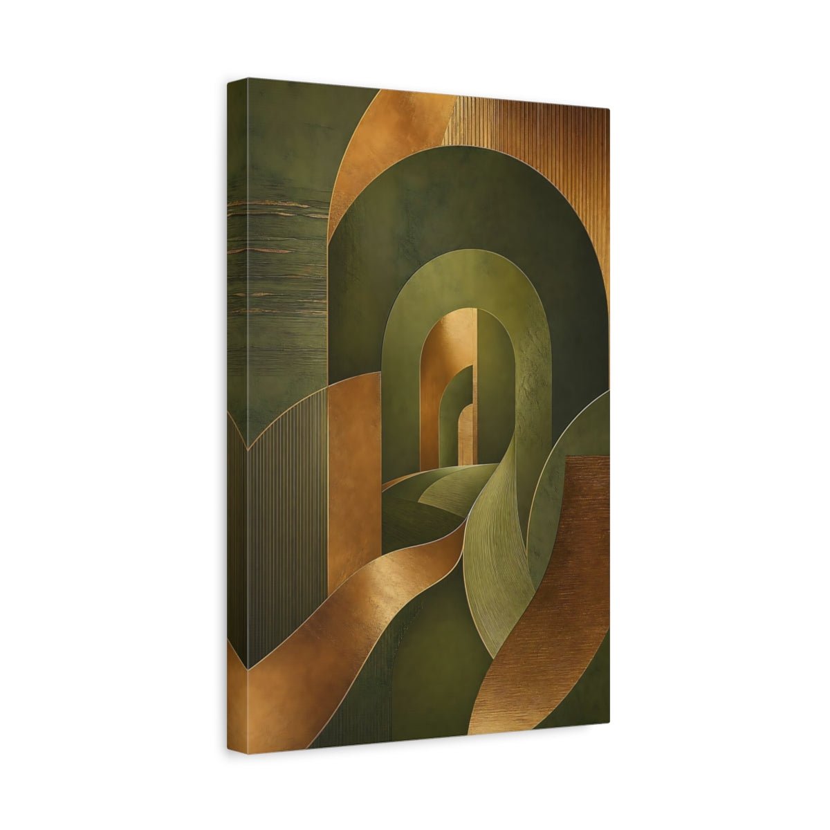 Abstract Geometry Green And Gold Canvas Print – Living Room, Above Fireplace, - YesArtYes