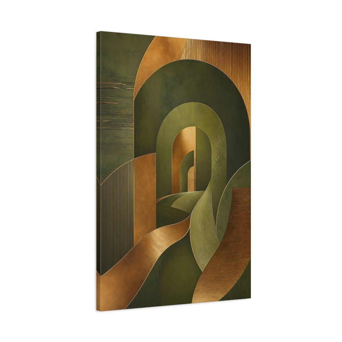 Abstract Geometry Green And Gold Canvas Print – Living Room, Above Fireplace, - YesArtYes