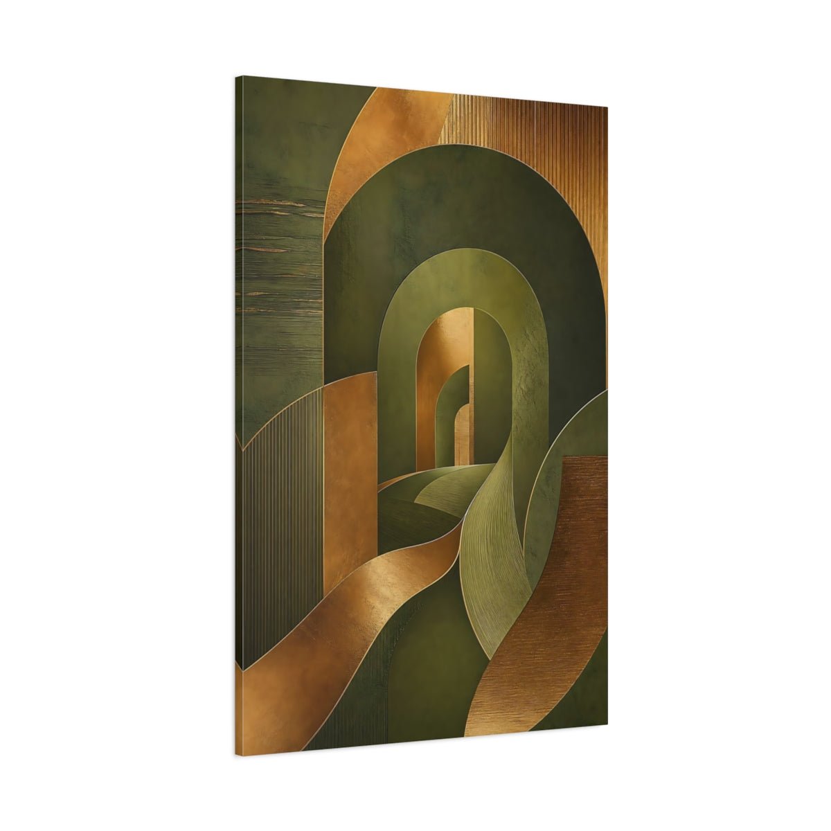 Abstract Geometry Green And Gold Canvas Print – Living Room, Above Fireplace, - YesArtYes