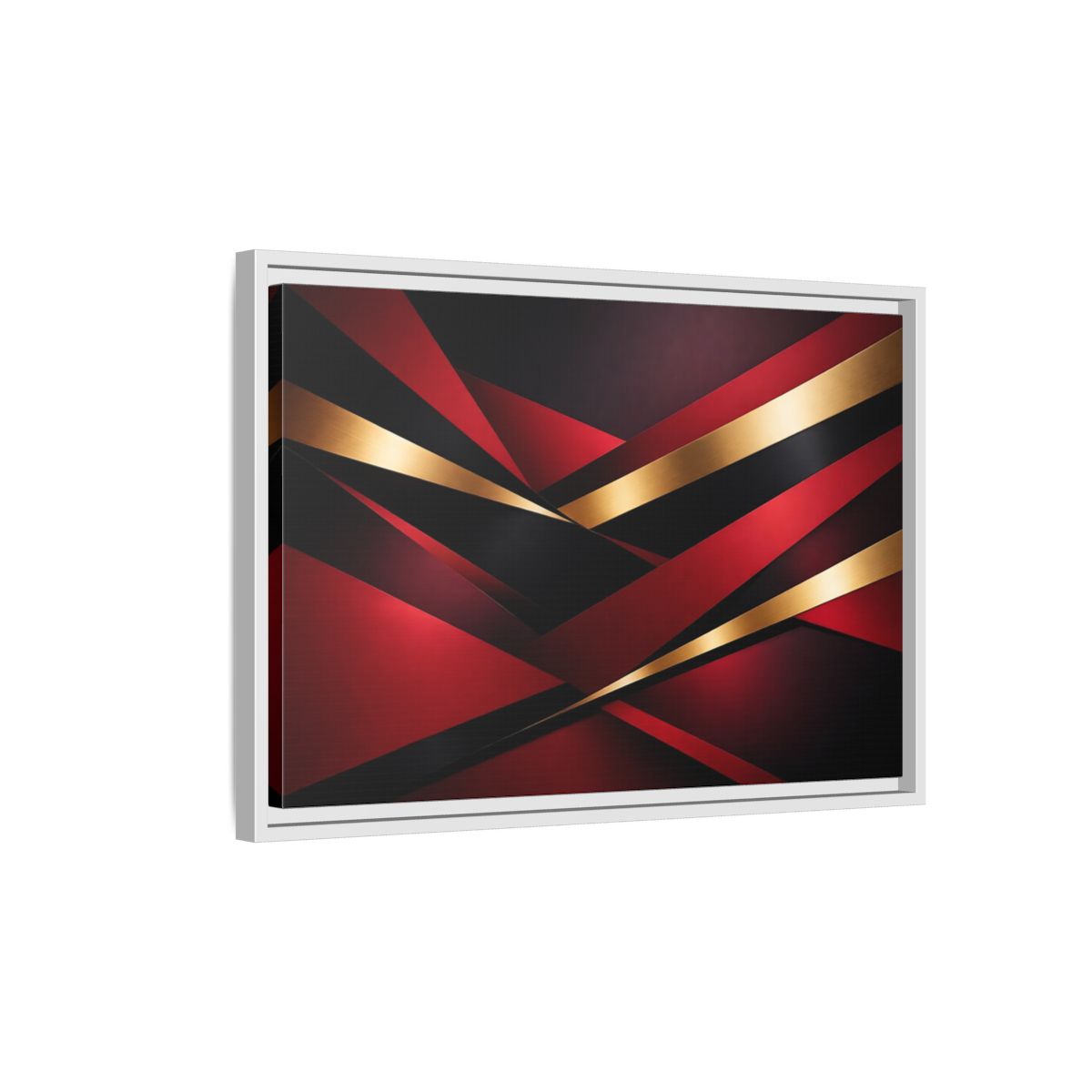 Side Mockup 1. Abstract Abstract Geometry Red Black Gold shown as stretched canvas wall art