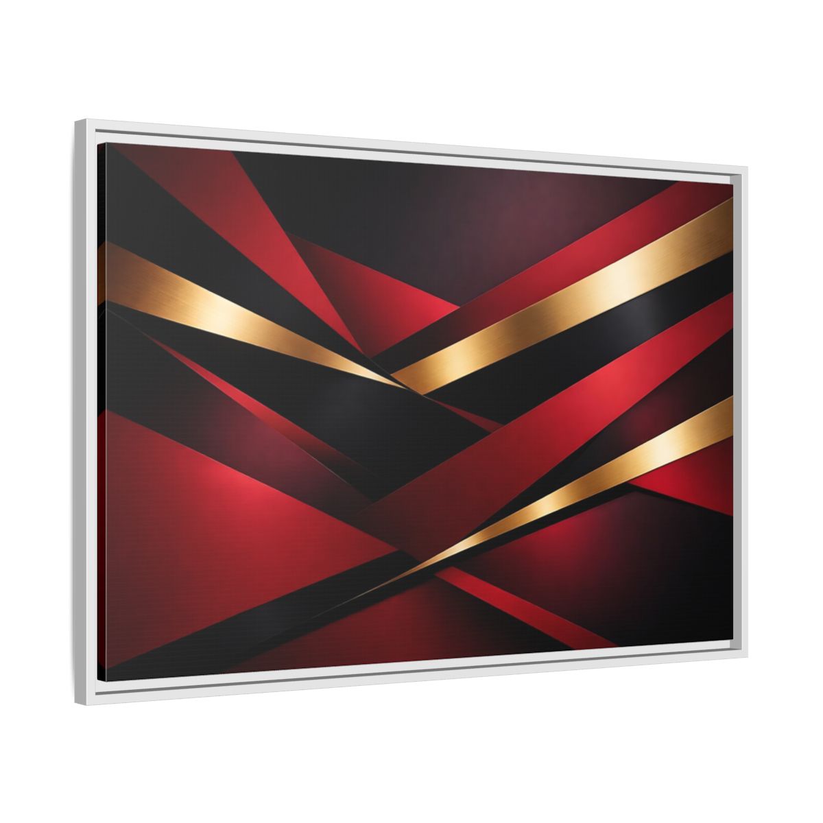 Side Mockup 8. Abstract Abstract Geometry Red Black Gold shown as stretched canvas wall art