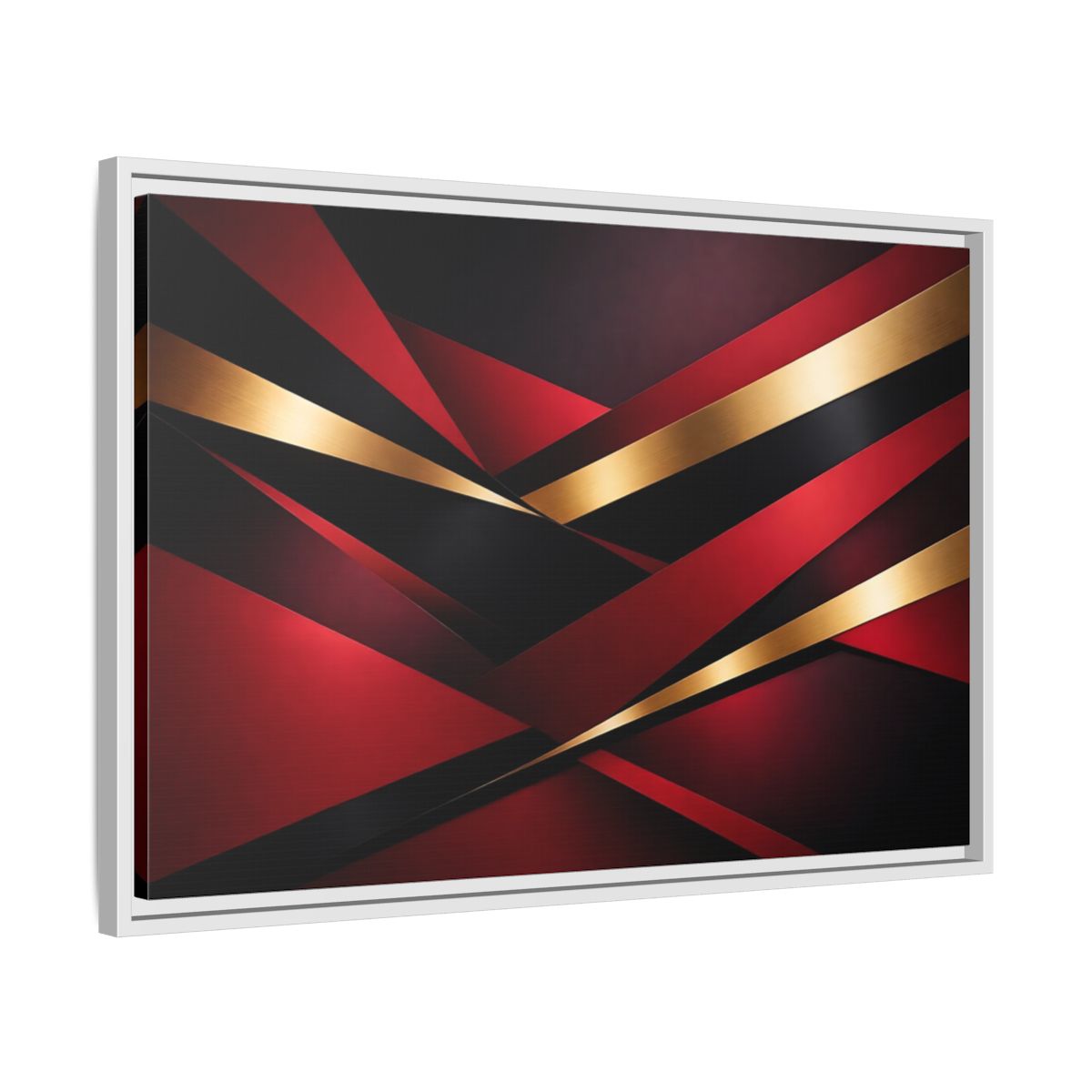 Side Mockup 10. Abstract Abstract Geometry Red Black Gold shown as stretched canvas wall art