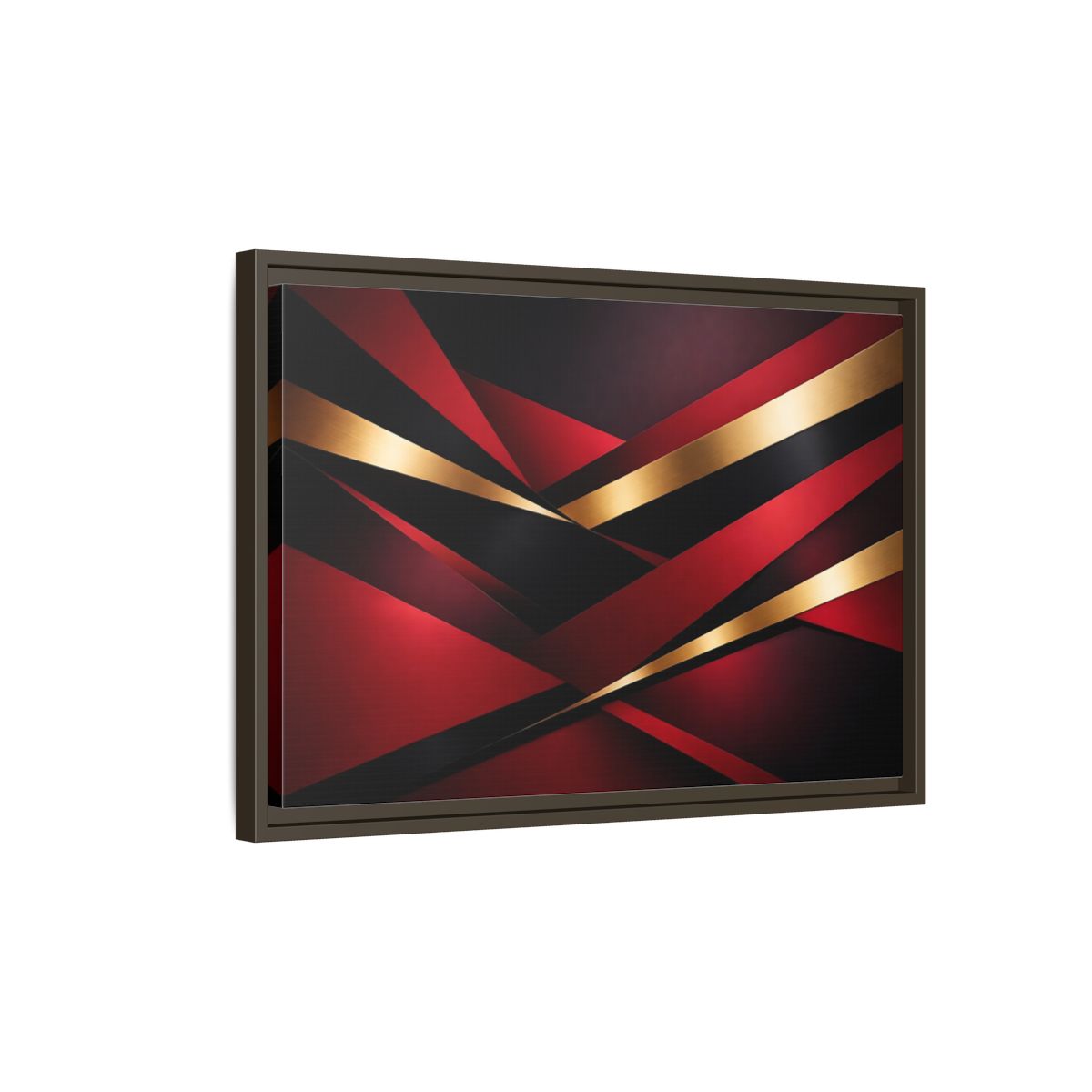 Side Mockup 2. Abstract Abstract Geometry Red Black Gold shown as stretched canvas wall art