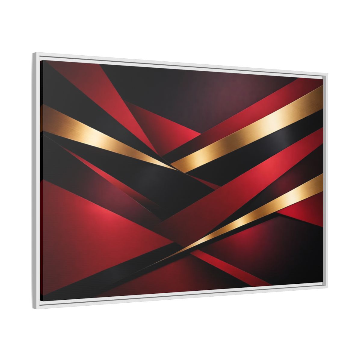 Side Mockup 7. Abstract Abstract Geometry Red Black Gold shown as stretched canvas wall art