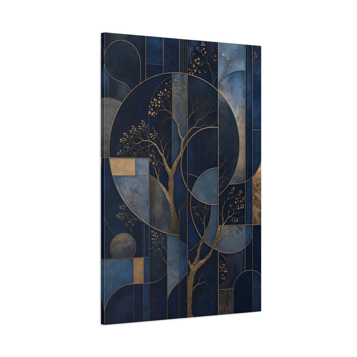 Abstract Gilded Trees Blue And Gold Canvas Print – Living Room, Above Couch - YesArtYes