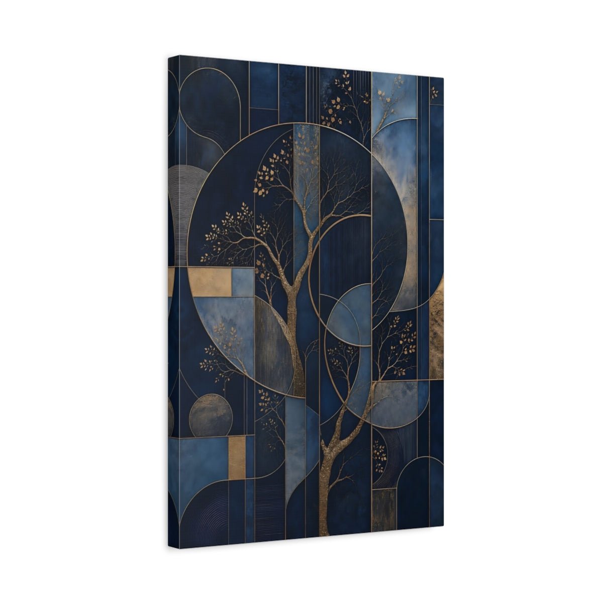 Abstract Gilded Trees Blue And Gold Canvas Print – Living Room, Above Couch - YesArtYes