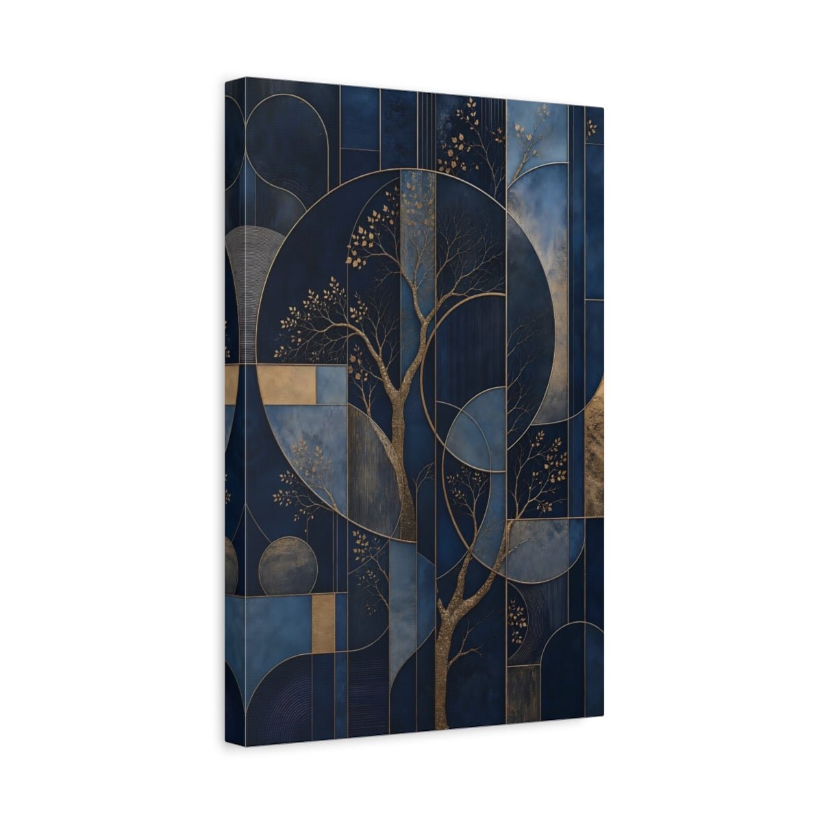 Abstract Gilded Trees Blue And Gold Canvas Print – Living Room, Above Couch - YesArtYes