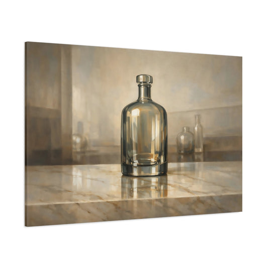 Main Mockup. Abstract Glass Bottle Brown And Gold shown as stretched canvas wall art