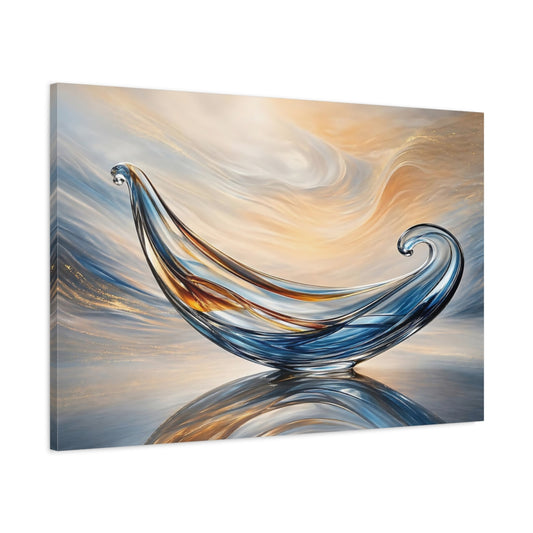 Main Mockup. Abstract Glass Sculpture Blue Gold Abstract shown as stretched canvas wall art
