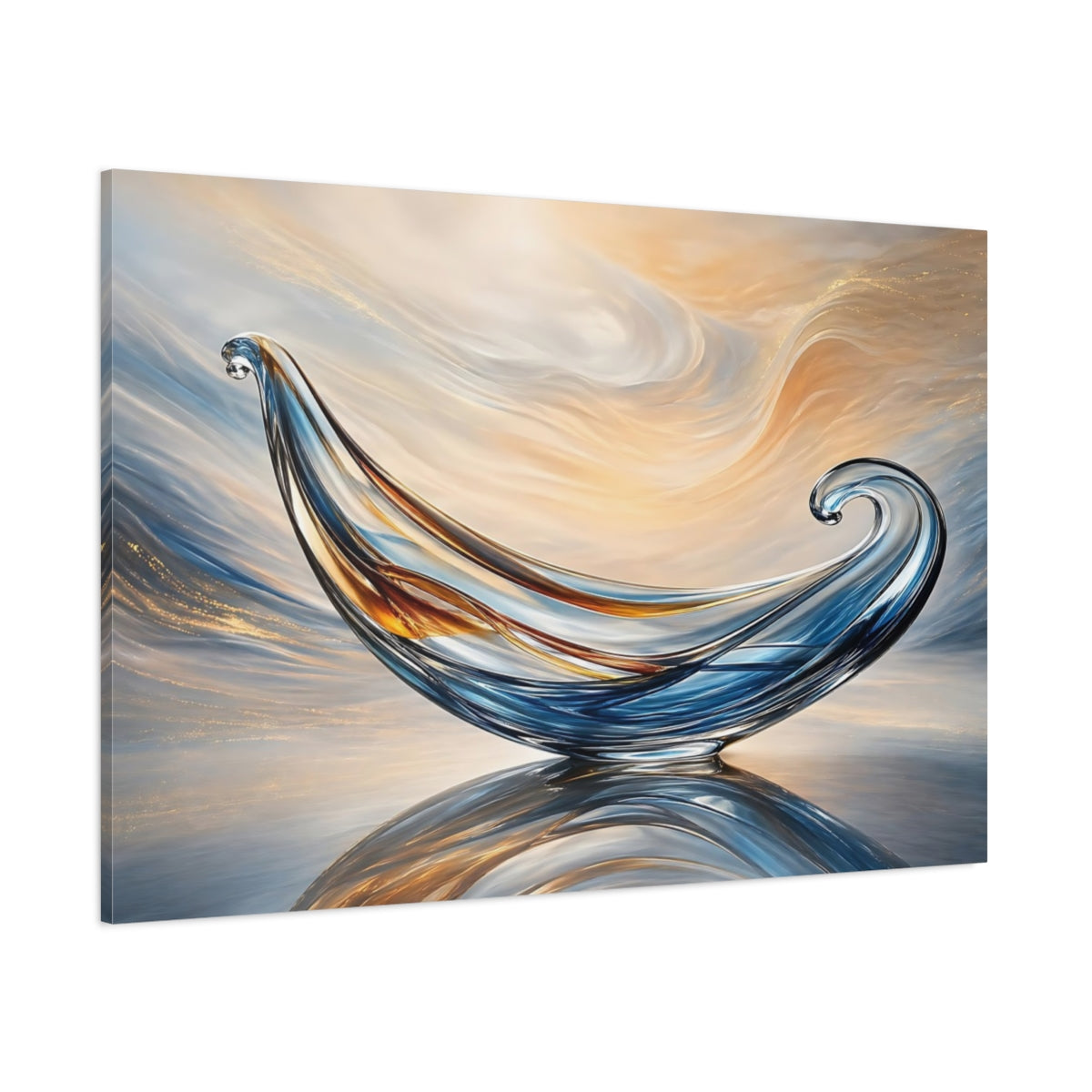 Side Mockup 1. Abstract Glass Sculpture Blue Gold Abstract shown as stretched canvas wall art