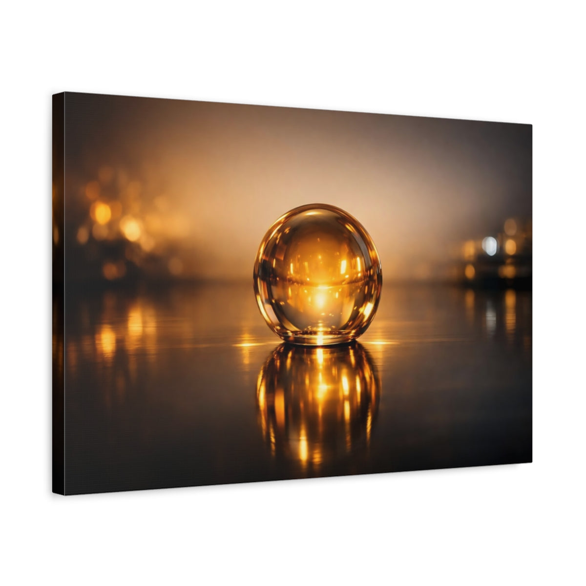 Side Mockup 3. Abstract Glass Sphere Golden Sphere shown as stretched canvas wall art