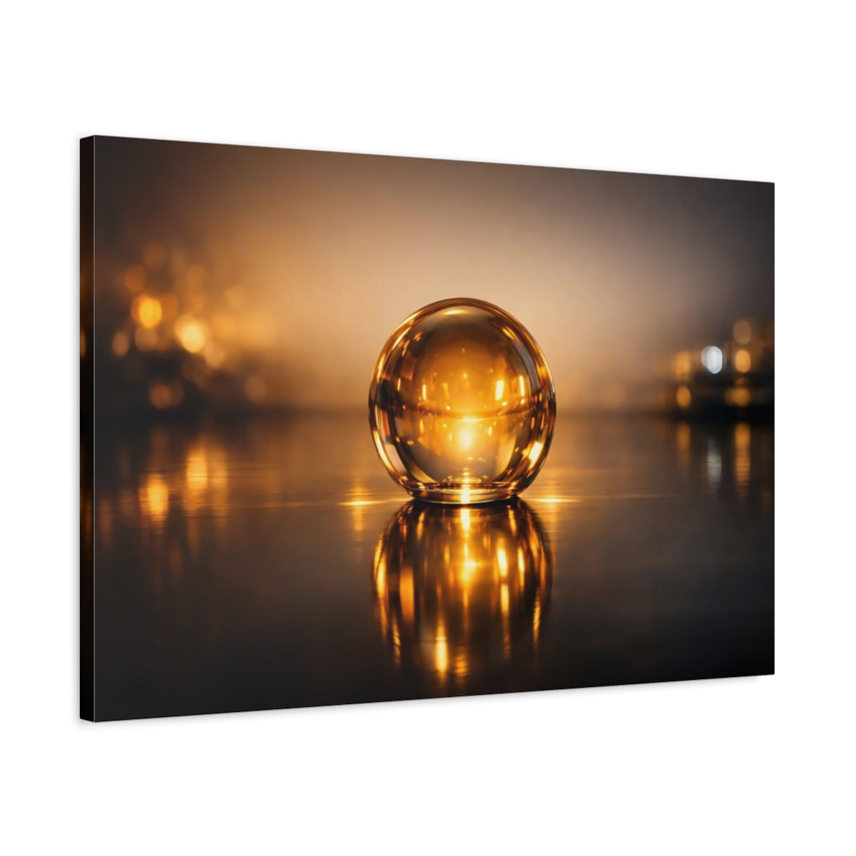 Side Mockup 2. Abstract Glass Sphere Golden Sphere shown as stretched canvas wall art