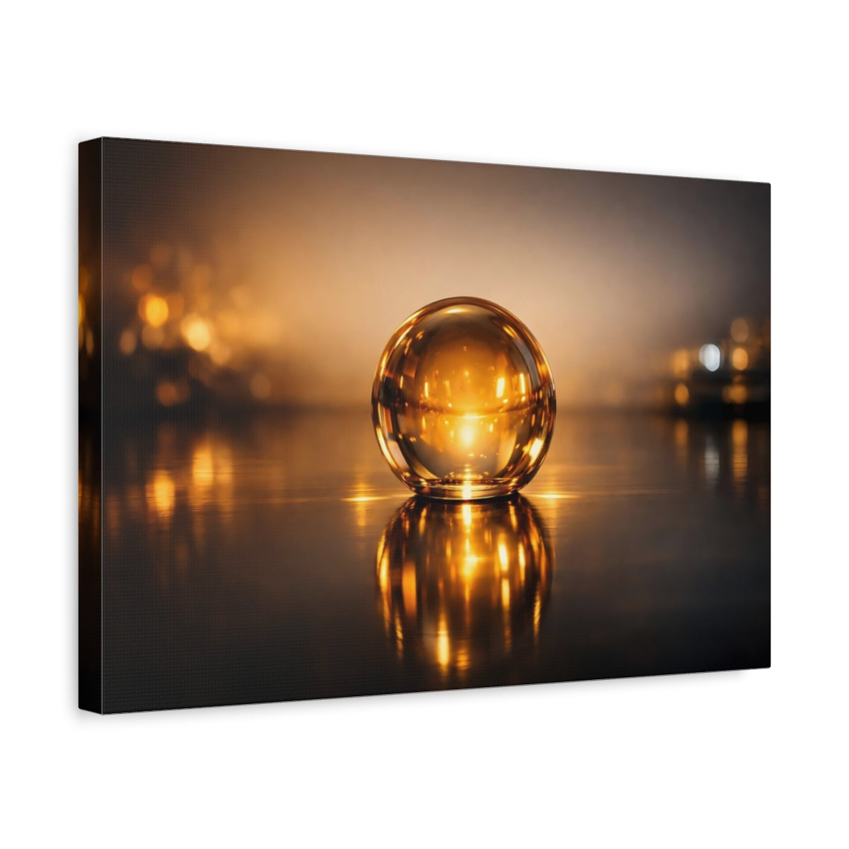 Side Mockup 4. Abstract Glass Sphere Golden Sphere shown as stretched canvas wall art