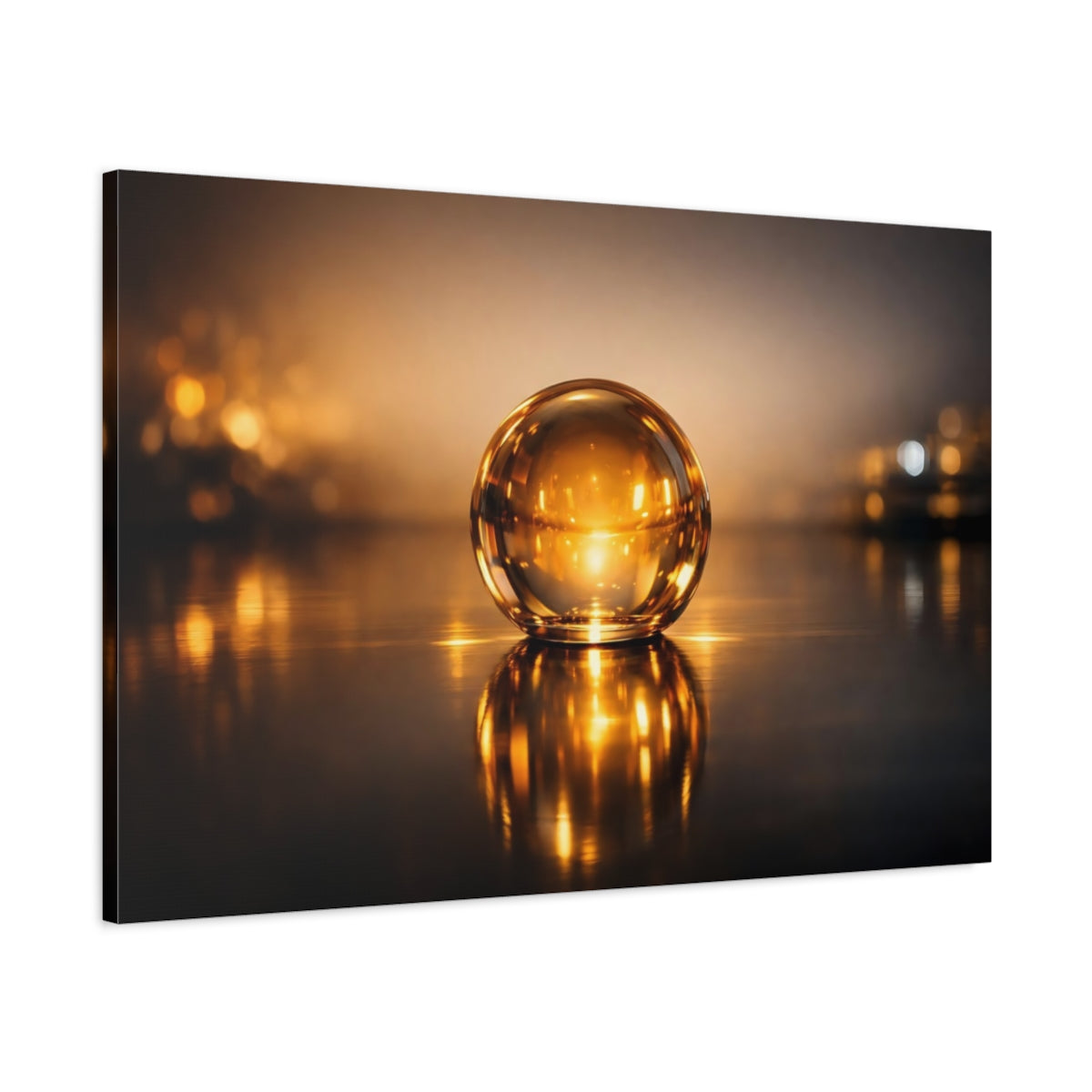Side Mockup 1. Abstract Glass Sphere Golden Sphere shown as stretched canvas wall art
