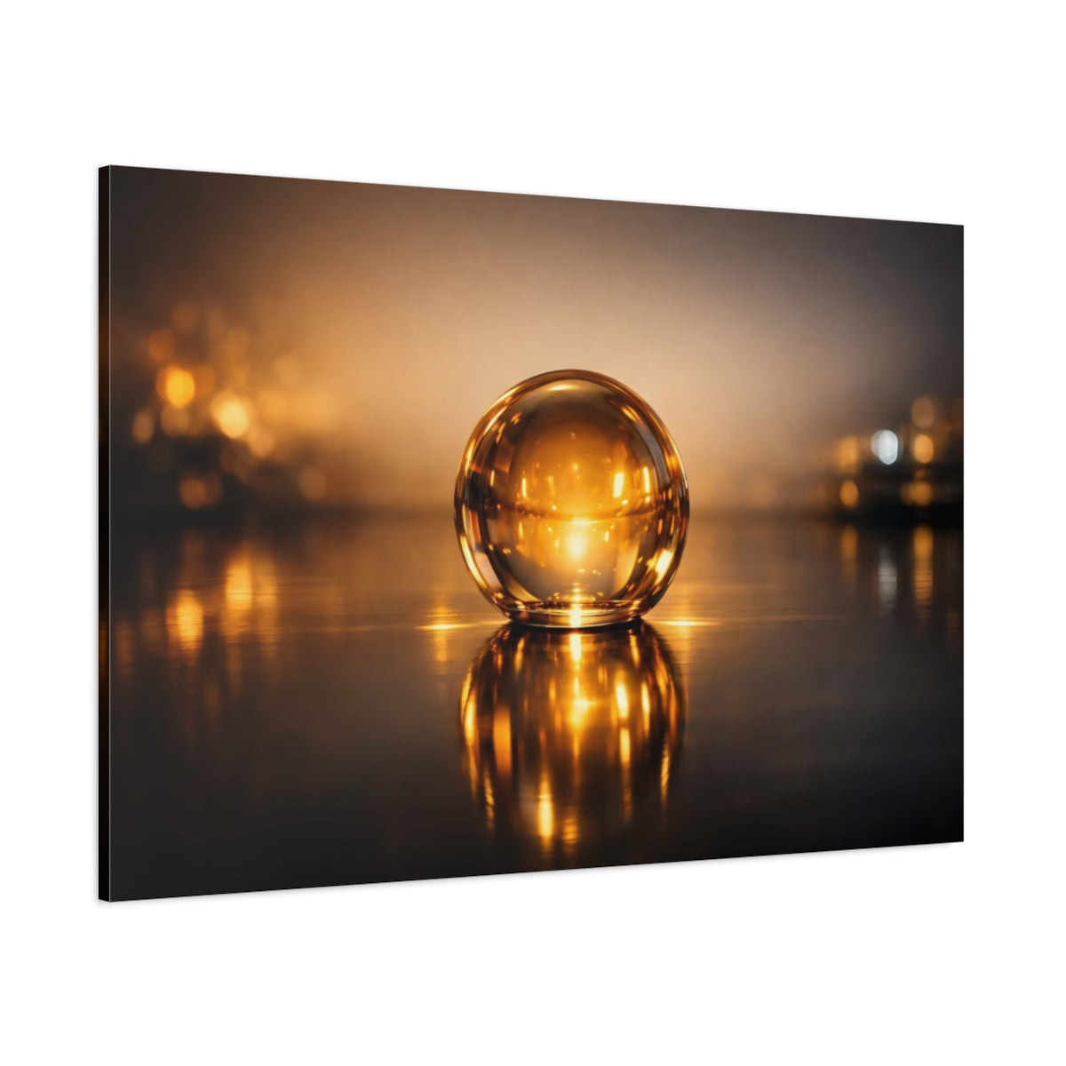 Main Mockup. Abstract Glass Sphere Golden Sphere shown as stretched canvas wall art