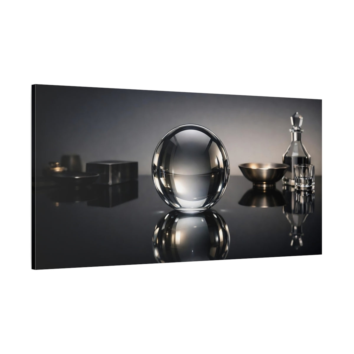 Main Mockup. Abstract Glass Sphere Monochrome Still Life shown as stretched canvas wall art